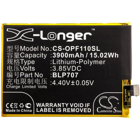 3.85V, Li-Polymer, 3900mAh, SmartPhone battery fits Oppo, Blp707, Cph1911, Cph1913, 15.02Wh Mobile, SmartPhone Cameron Sino Technology Limited (Smartphone)