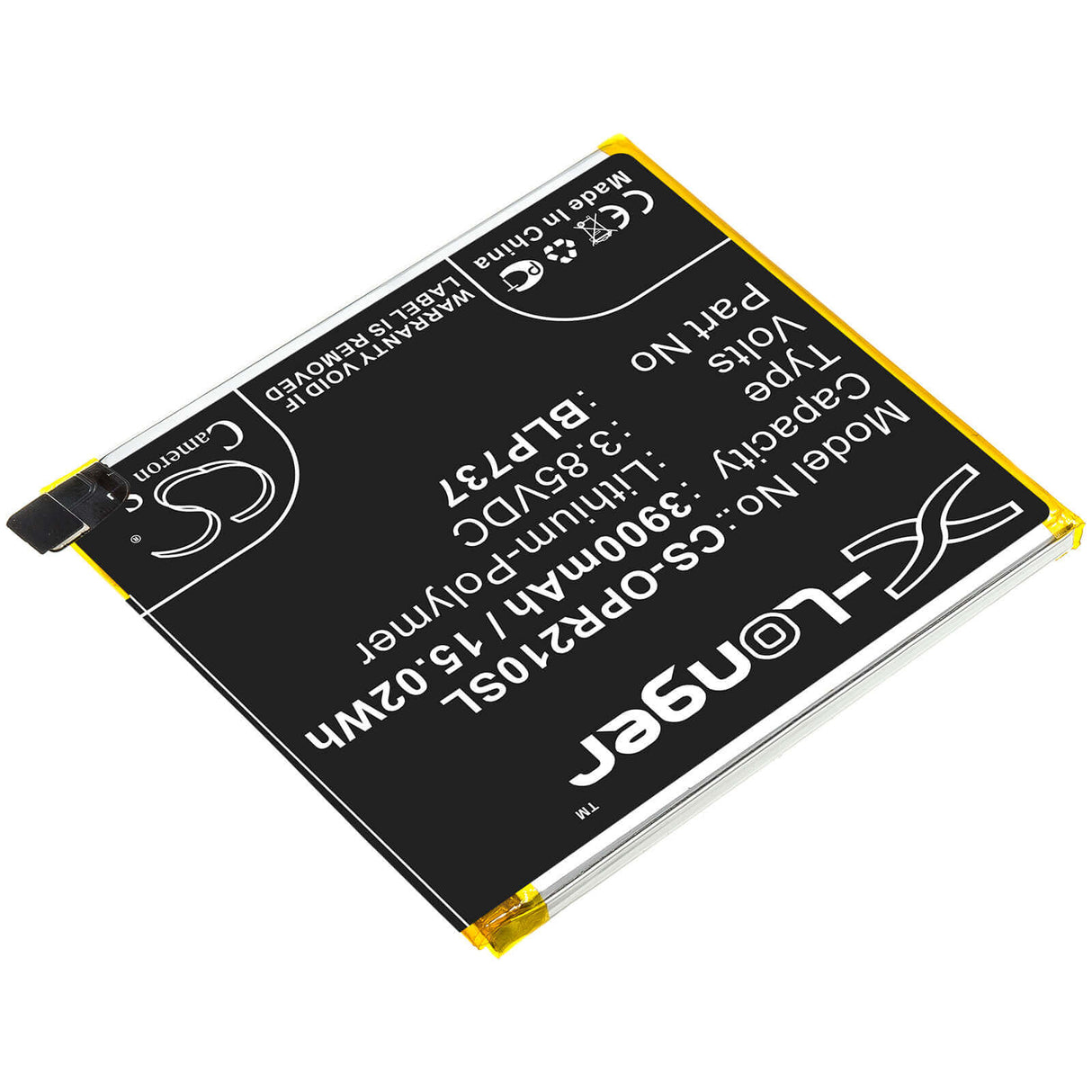 3.85V, Li-Polymer, 3900mAh, SmartPhone battery fits Oppo, Blp737, Cph1945, Cph1951, 15.02Wh Mobile, SmartPhone Cameron Sino Technology Limited (Smartphone)