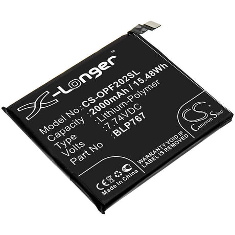 7.74V, Li-Polymer, 2000mAh, SmartPhone battery fits Oppo, Blp767, Cph2025, Find X2 Pro, 15.48Wh Mobile, SmartPhone Cameron Sino Technology Limited (Smartphone)
