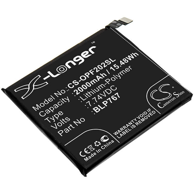 7.74V, Li-Polymer, 2000mAh, SmartPhone battery fits Oppo, Blp767, Cph2025, Find X2 Pro, 15.48Wh Mobile, SmartPhone Cameron Sino Technology Limited (Smartphone)