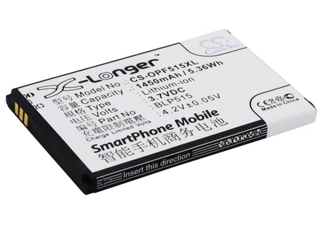 3.7V, Li-ion, 1450mAh, SmartPhone battery fits Oppo, Blp515, F15, R801, 5.37Wh Mobile, SmartPhone Cameron Sino Technology Limited (Smartphone)