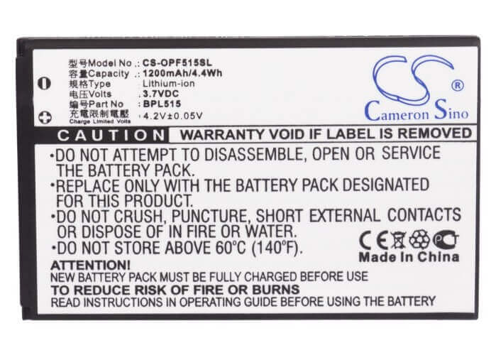 3.7V, Li-ion, 1200mAh, SmartPhone battery fits Oppo, Blp515, F15, R801, 4.44Wh Mobile, SmartPhone Cameron Sino Technology Limited (Smartphone)