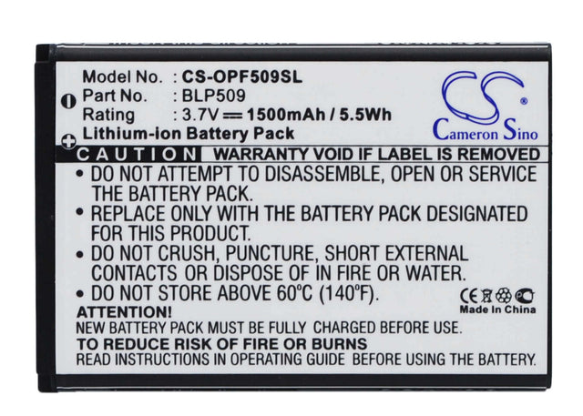 3.7V, Li-ion, 1500mAh, SmartPhone battery fits Oppo, Blp509, F29, 5.55Wh Mobile, SmartPhone Cameron Sino Technology Limited (Smartphone)