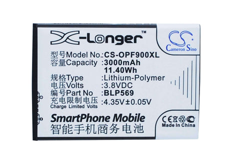 3.8V, Li-Polymer, 3000mAh, SmartPhone battery fits Oppo, Blp569, Find 7, Find 7 Lite, 11.4Wh Mobile, SmartPhone Cameron Sino Technology Limited (Smartphone)