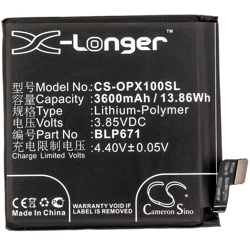 3.85V, Li-Polymer, 3600mAh, SmartPhone battery fits Oppo, Blp671, Find X, Find X Dual Sim, 13.86Wh Mobile, SmartPhone Cameron Sino Technology Limited (Smartphone)