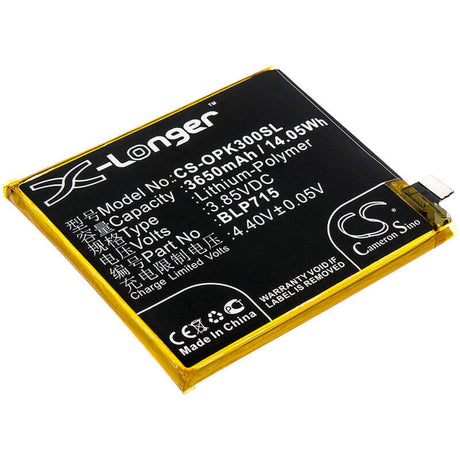 3.85V, Li-Polymer, 3650mAh, SmartPhone battery fits Oppo, Blp715, K3, K3 Premium Edition, 14.05Wh Mobile, SmartPhone Cameron Sino Technology Limited (Suspended)