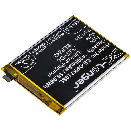 3.87V, Li-Polymer, 4900mAh, SmartPhone battery fits Oppo, Blp843, K7x, K7x 2020 5g, 18.96Wh Mobile, SmartPhone Cameron Sino Technology Limited (Smartphone)