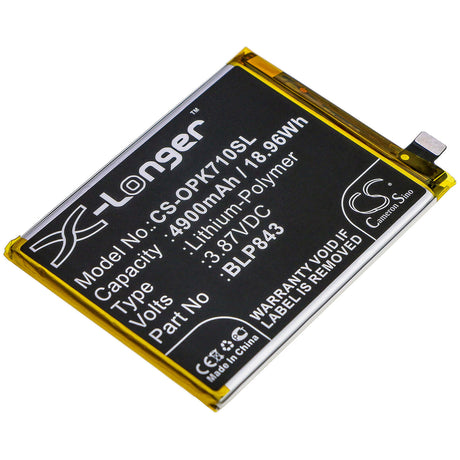 3.87V, Li-Polymer, 4900mAh, SmartPhone battery fits Oppo, Blp843, K7x, K7x 2020 5g, 18.96Wh Mobile, SmartPhone Cameron Sino Technology Limited (Smartphone)