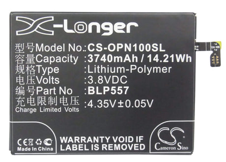 3.8V, Li-Polymer, 3740mAh, SmartPhone battery fits Oppo, Blp557, N1, N1t, 14.21Wh Mobile, SmartPhone Cameron Sino Technology Limited (Smartphone)
