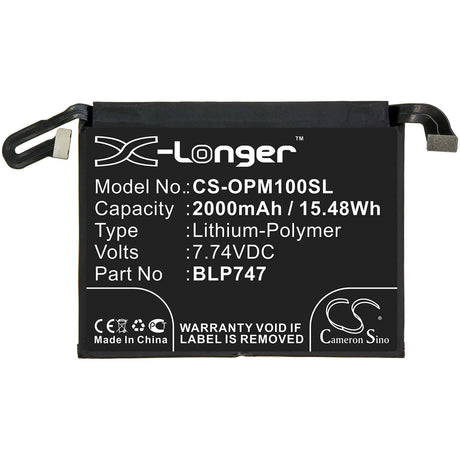 7.74V, Li-Polymer, 2000mAh, SmartPhone battery fits Oppo, Blp747, Pclm10, Reno Ace, 15.48Wh Mobile, SmartPhone Cameron Sino Technology Limited (Suspended)