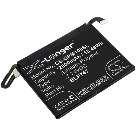 7.74V, Li-Polymer, 2000mAh, SmartPhone battery fits Oppo, Blp747, Pclm10, Reno Ace, 15.48Wh Mobile, SmartPhone Cameron Sino Technology Limited (Suspended)