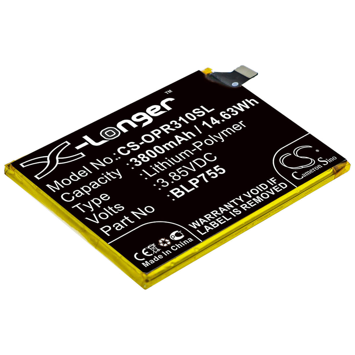 3.85V, Li-Polymer, 3800mAh, SmartPhone battery fits Oppo, Blp755, Pclm50, Pdct00, 14.63Wh Mobile, SmartPhone Cameron Sino Technology Limited (Smartphone)