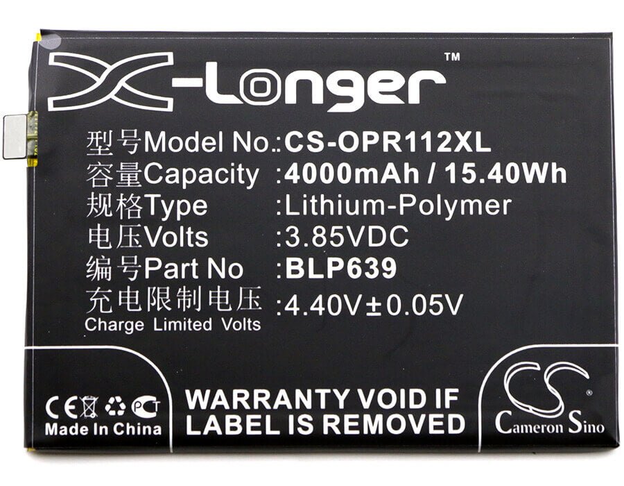 3.85V, Li-Polymer, 4000mAh, SmartPhone battery fits Oppo, Blp639, R11 Plus, R11 Plus Dual Sim, 15.4Wh Mobile, SmartPhone Cameron Sino Technology Limited (Suspended)