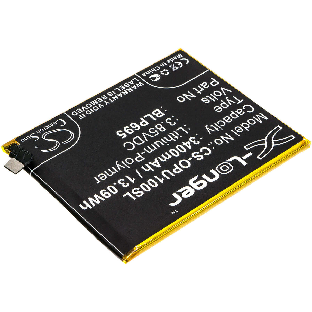 3.85V, Li-Polymer, 3400mAh, SmartPhone battery fits Oppo, Blp695, R1833, Realme U1, 13.09Wh Mobile, SmartPhone Cameron Sino Technology Limited (Smartphone)