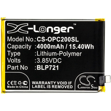 3.85V, Li-Polymer, 4000mAh, SmartPhone battery fits Oppo, Blp721, R1941, Realme C2, 15.4Wh Mobile, SmartPhone Cameron Sino Technology Limited (Smartphone)
