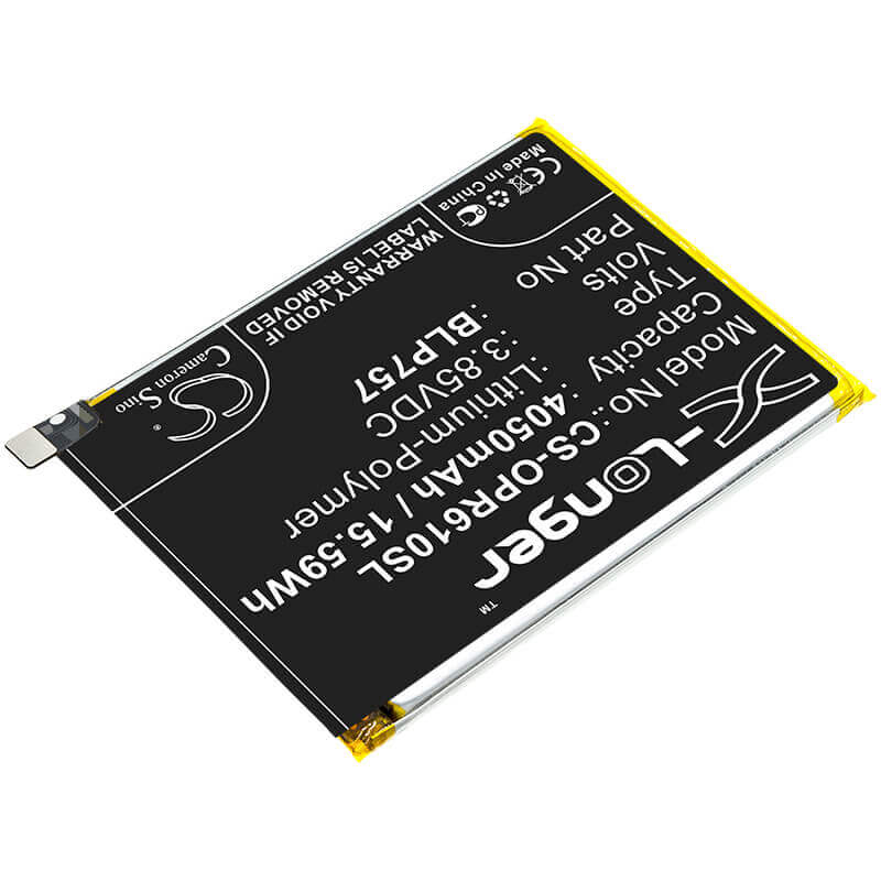 3.85V, Li-Polymer, 4050mAh, SmartPhone battery fits Oppo, Blp757, R2002, Realme 6, 15.59Wh Mobile, SmartPhone Cameron Sino Technology Limited (Smartphone)