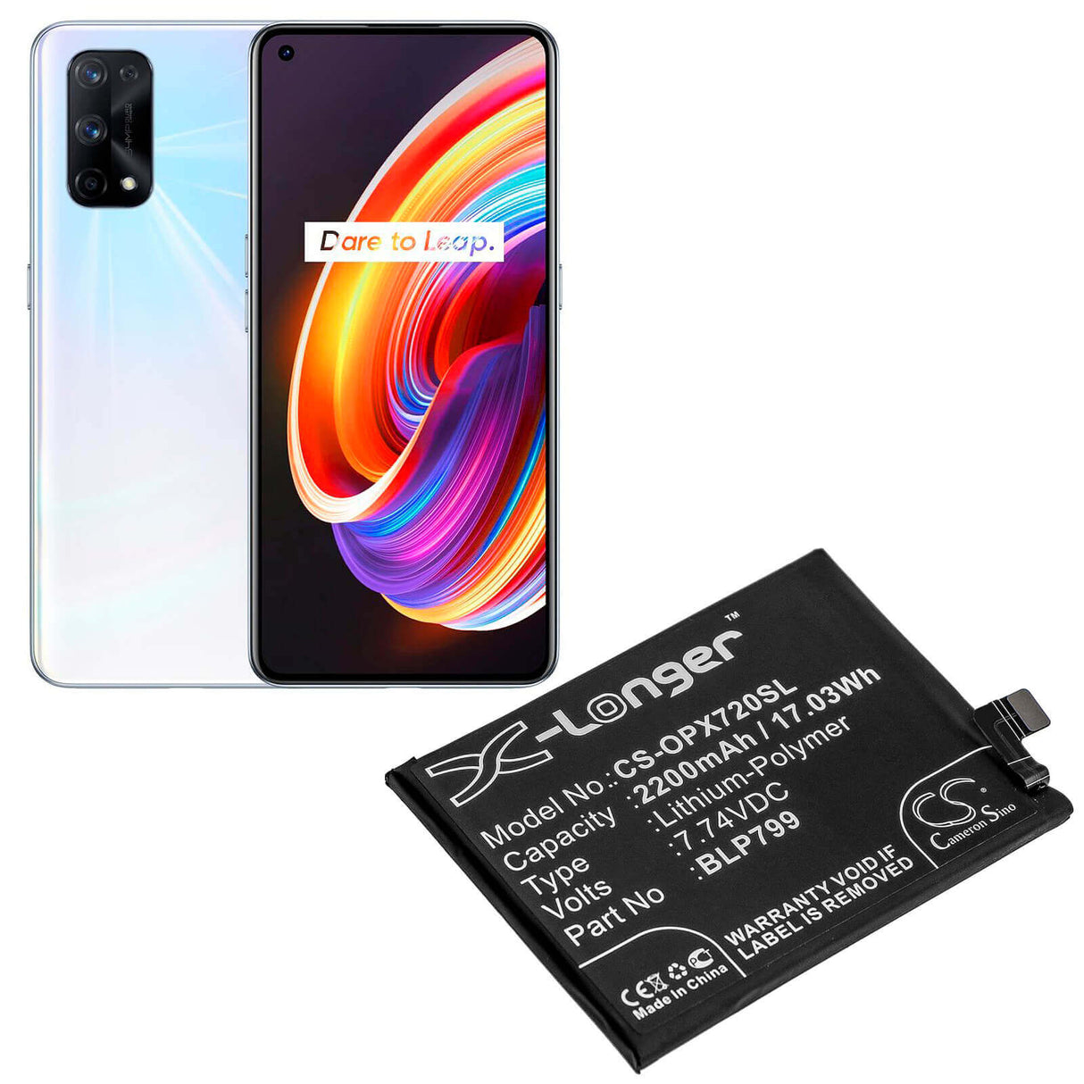 7.74V, Li-Polymer, 2200mAh, SmartPhone battery fits Oppo, Blp799, R2121, Realme X7 Pro 5g, 17.03Wh Mobile, SmartPhone Cameron Sino Technology Limited (Smartphone)