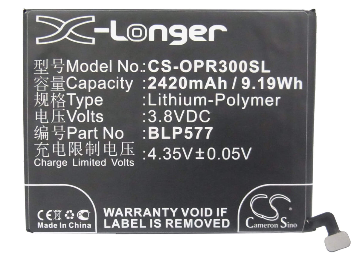 3.8V, Li-Polymer, 2420mAh, SmartPhone battery fits Oppo, Blp577, A51, A51k, 9.2Wh Mobile, SmartPhone Cameron Sino Technology Limited (Suspended)