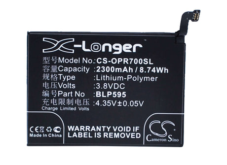 3.8V, Li-Polymer, 2300mAh, SmartPhone battery fits Oppo, Blp595, R7, R7 Global Dual Sim Td-lte, 8.74Wh Mobile, SmartPhone Cameron Sino Technology Limited (Smartphone)