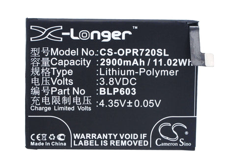 3.8V, Li-Polymer, 2900mAh, SmartPhone battery fits Oppo, Blp603, R7s, R7sm, 11.02Wh Mobile, SmartPhone Cameron Sino Technology Limited (Suspended)
