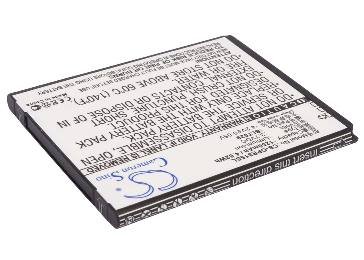 3.7V, Li-ion, 1250mAh, SmartPhone battery fits Oppo, Blt029, R815t, R821t, 4.63Wh Mobile, SmartPhone Cameron Sino Technology Limited (Suspended)