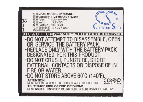 3.7V, Li-ion, 1250mAh, SmartPhone battery fits Oppo, Blt029, R815t, R821t, 4.63Wh Mobile, SmartPhone Cameron Sino Technology Limited (Suspended)