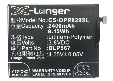 3.8V, Li-Polymer, 2400mAh, SmartPhone battery fits Oppo, Blp567, R1, R1k, 9.12Wh Mobile, SmartPhone Cameron Sino Technology Limited (Smartphone)