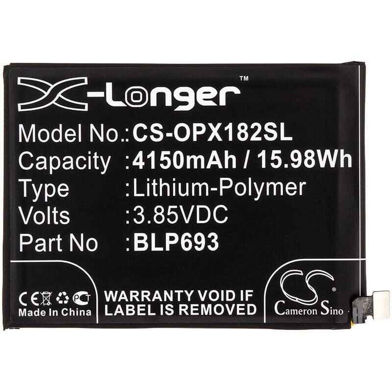 3.85V, Li-Polymer, 4150mAh, SmartPhone battery fits Oppo, Blp693, Realme 3, Rmx1821, 15.98Wh Mobile, SmartPhone Cameron Sino Technology Limited (Smartphone)