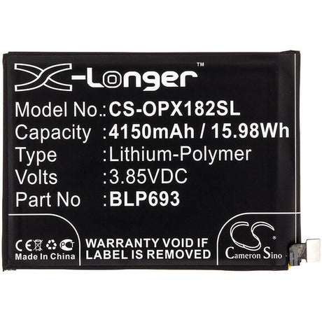 3.85V, Li-Polymer, 4150mAh, SmartPhone battery fits Oppo, Blp693, Realme 3, Rmx1821, 15.98Wh Mobile, SmartPhone Cameron Sino Technology Limited (Smartphone)