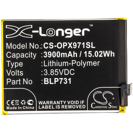 3.85V, Li-Polymer, 3900mAh, SmartPhone battery fits Oppo, Blp731, Realme 5 Pro, Rmx1971, 15.02Wh Mobile, SmartPhone Cameron Sino Technology Limited (Smartphone)