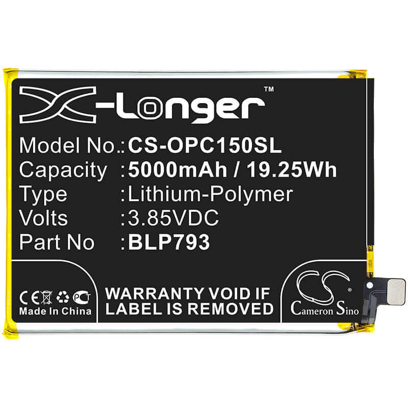 3.85V, Li-Polymer, 5000mAh, SmartPhone battery fits Oppo, Blp793, Realme C12, Realme C15, 19.25Wh Mobile, SmartPhone Cameron Sino Technology Limited (Smartphone)