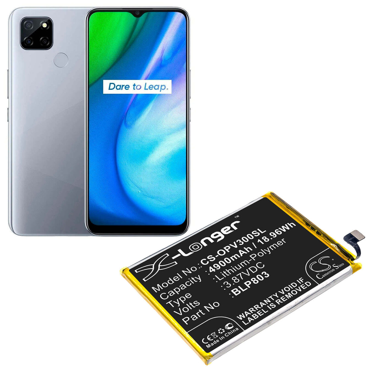 3.87V, Li-Polymer, 4900mAh, SmartPhone battery fits Oppo, Blp803, Realme V3, 18.96Wh Mobile, SmartPhone Cameron Sino Technology Limited (Smartphone)