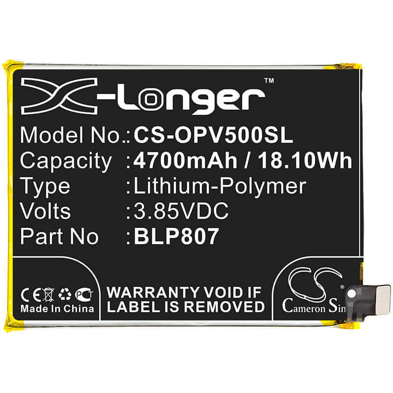 3,85V, Li-Polymer, 4700mAh, batterie de smartphone compatible avec Oppo, Blp807, Realme V5, 18,1Wh Mobile, Smartphone Cameron Sino Technology Limited (Smartphone)