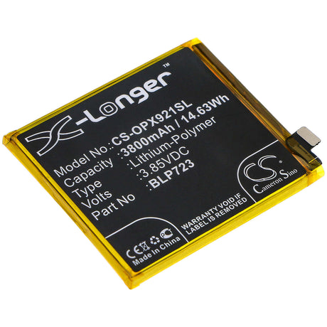 3.85V, Li-Polymer, 3800mAh, SmartPhone battery fits Oppo, Blp723, Realme Xt, Rmx1921, 14.63Wh Mobile, SmartPhone Cameron Sino Technology Limited (Smartphone)