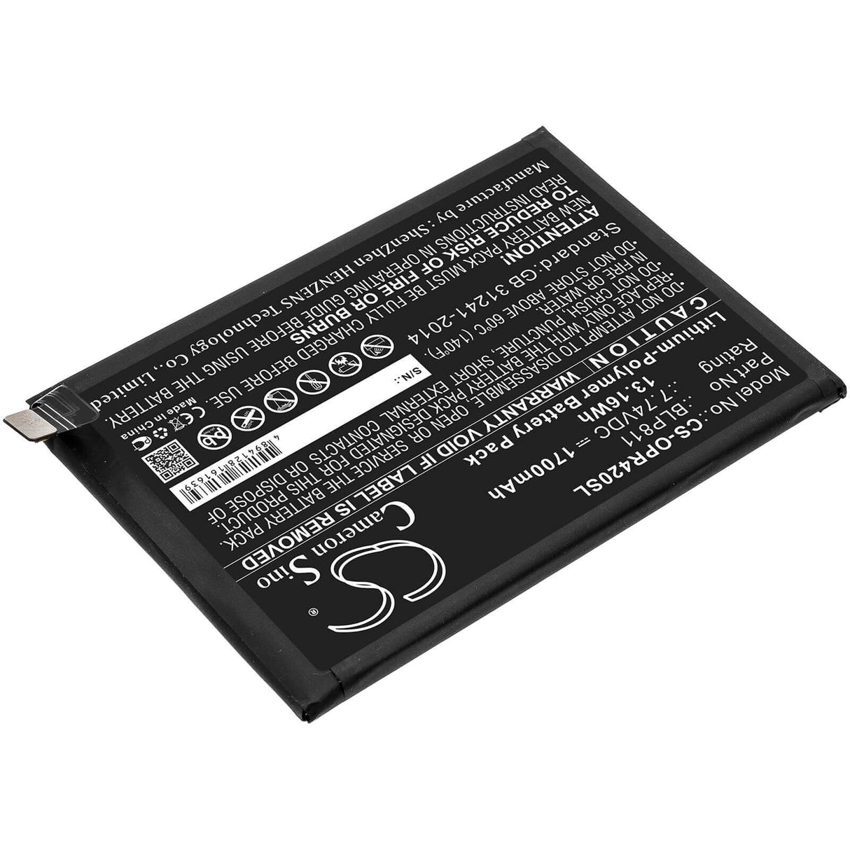7.74V, Li-Polymer, 1700mAh, SmartPhone battery fits Oppo, Blp811, Reno4 Se, Reno5, 13.16Wh Mobile, SmartPhone Cameron Sino Technology Limited (Smartphone)