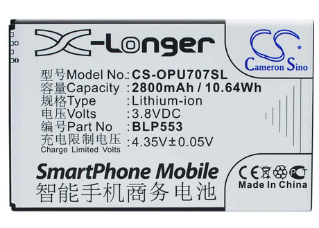 3.8V, Li-ion, 2800mAh, SmartPhone battery fits Oppo, Blp553, U2s, U707, 10.64Wh Mobile, SmartPhone Cameron Sino Technology Limited (Smartphone)