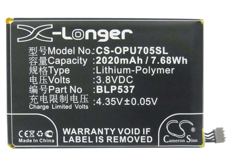 3.8V, Li-Polymer, 2020mAh, SmartPhone battery fits Oppo, Blp537, Find Way, Find Way S, 7.68Wh Mobile, SmartPhone Cameron Sino Technology Limited (Smartphone)