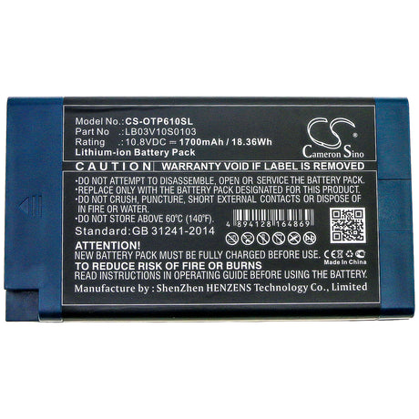 10.8V, Li-ion, 1700mAh, Equipment battery fits Opwill, Lb03v10s0103, OPT6123L, Otp6103, 18.36Wh Equipment, Survey, Test Cameron Sino Technology Limited