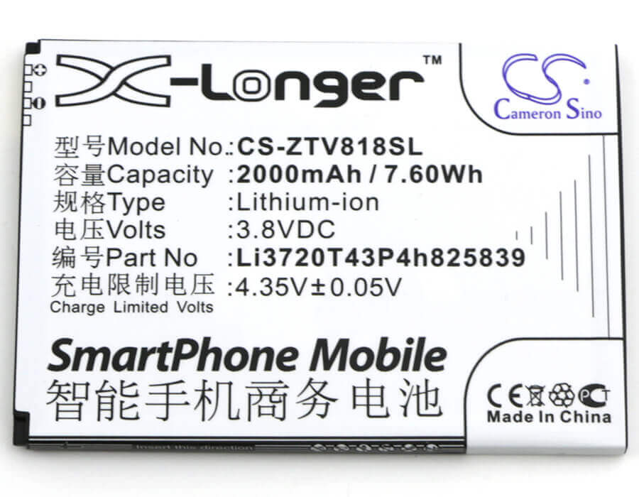 3.8V, Li-ion, 2000mAh, SmartPhone battery fits Orange, Zte, Li3720t43p4h825839, Reyo, 7.6Wh Mobile, SmartPhone Cameron Sino Technology Limited (Smartphone)