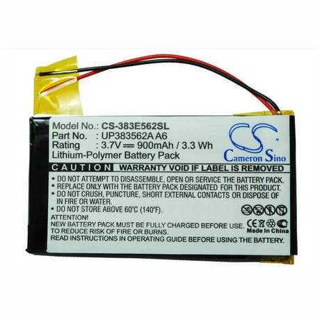3.7V, Li-Polymer, 900mAh, PDA battery fits Palm, Up383562a A6, Tungsten E, 3.33Wh PDA, Pocket PC Cameron Sino Technology Limited