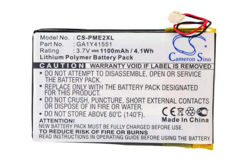 3.7V, Li-Polymer, 1100mAh, PDA battery fits Palm, Ga1y41551, Tungsten E2, 4.07Wh PDA, Pocket PC Cameron Sino Technology Limited