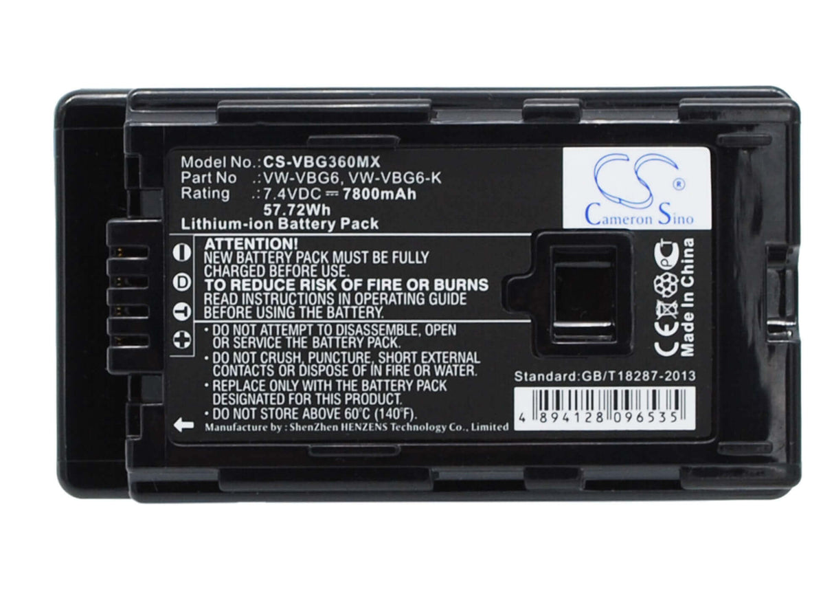 7.4V, Li-ion, 7800mAh, Camera battery fits Panasonic, Vw-vbg6, Ag-ac130, Ag-ac130a, 57.72Wh Camera Cameron Sino Technology Limited (Camera)