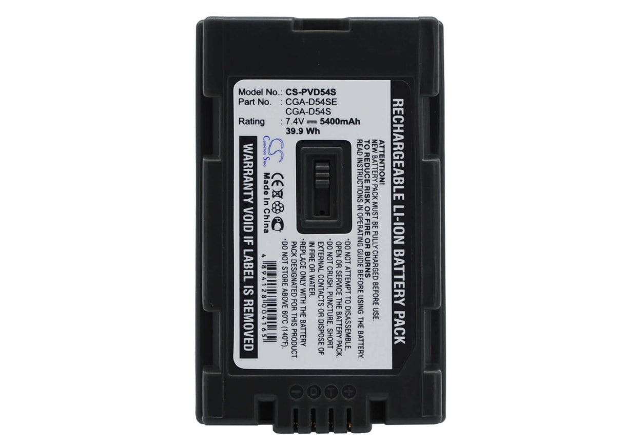 7.4V, Li-ion, 5400mAh, Camera battery fits Panasonic, Cga-d54, Ag-ac-90, Ag-dvc180a, 39.96Wh Camera Cameron Sino Technology Limited (Camera)