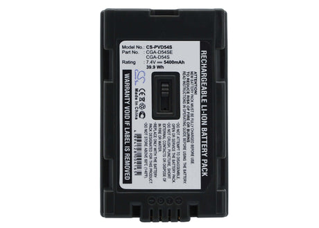 7.4V, Li-ion, 5400mAh, Camera battery fits Panasonic, Cga-d54, Ag-ac-90, Ag-dvc180a, 39.96Wh Camera Cameron Sino Technology Limited (Camera)