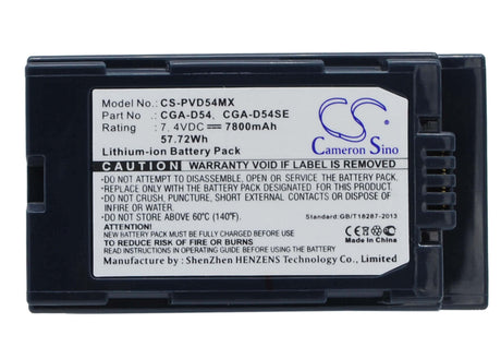 7.4V, Li-ion, 7800mAh, Camera battery fits Panasonic, Cga-d54, Ag-ac-90, Ag-dvc180a, 57.72Wh Camera Cameron Sino Technology Limited (Camera)