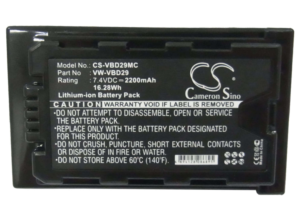 7.4V, Li-ion, 2200mAh, Camera battery fits Panasonic, Vw-vbd29, Aj-px270, Aj-px298, 16.28Wh Camera Cameron Sino Technology Limited (Camera)
