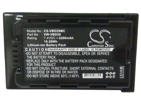 7.4V, Li-ion, 2200mAh, Camera battery fits Panasonic, Vw-vbd29, Aj-px270, Aj-px298, 16.28Wh Camera Cameron Sino Technology Limited (Camera)