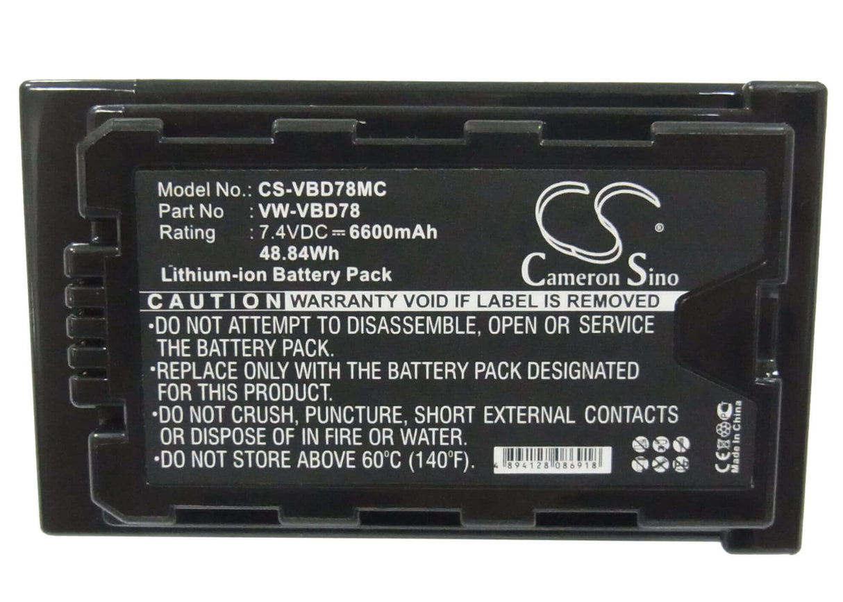7.4V, Li-ion, 6600mAh, Camera battery fits Panasonic, Vw-vbd78, Aj-px270, Aj-px298, 48.84Wh Camera Cameron Sino Technology Limited (Camera)