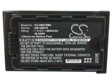 7.4V, Li-ion, 6600mAh, Camera battery fits Panasonic, Vw-vbd78, Aj-px270, Aj-px298, 48.84Wh Camera Cameron Sino Technology Limited (Camera)