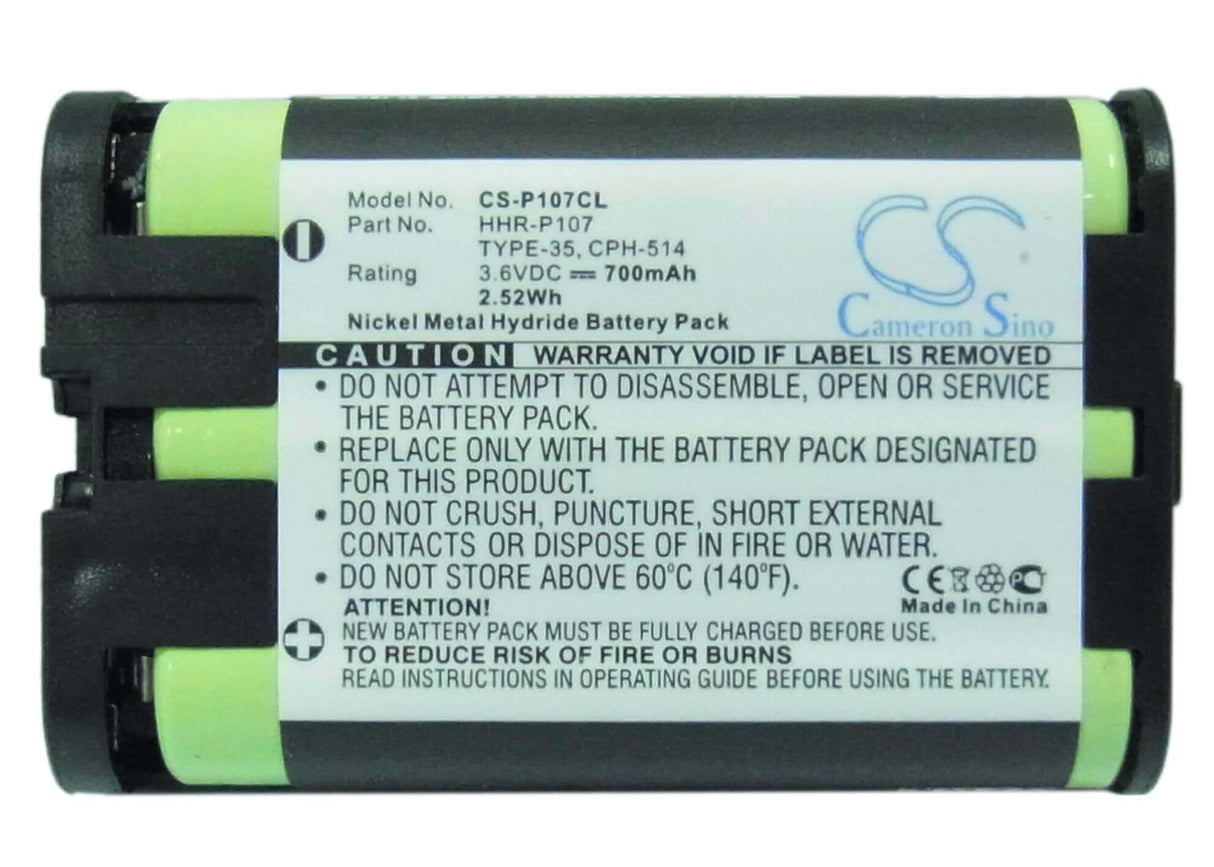 Cordless Phone Battery For Panasonic, HHR-P107, Type 35, 3.6v, 700mah - 2.52wh Cordless Phone Cameron Sino Technology Limited (Cordless Phone)